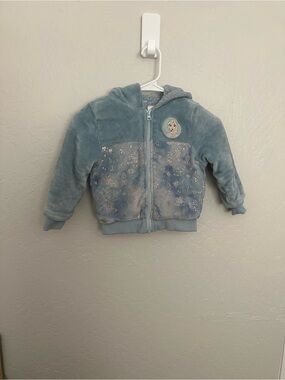 Disney Frozen Elsa Girls 4T Blue Sherpa Lined Fleece Zip Up Hoodie Jacket